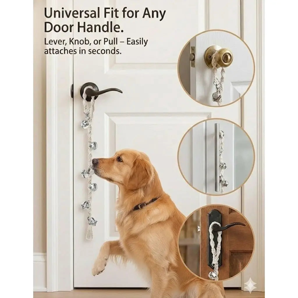 Handmade Look Adjustable Dog Door Bell for Potty Training, Potty Cue Tool with Premium Twisted Style Yarn, Beige