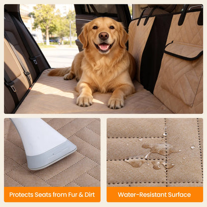 VALUXE Large Dog Car Seat Cover - Waterproof Full-Cover Back Seat Protector, Foldable Design, Beige/Black