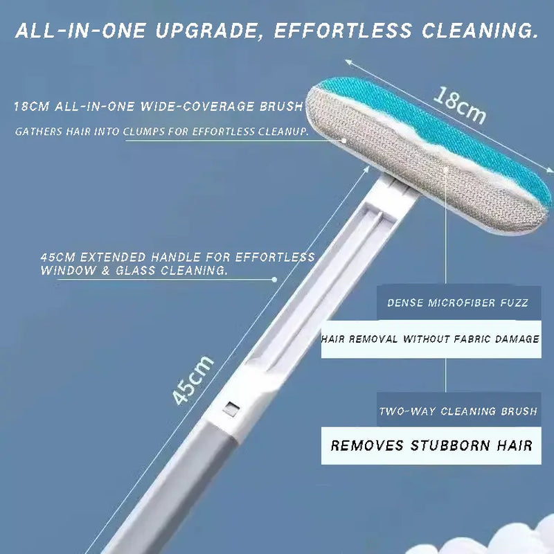 Reusable Pet Hair Remover Brush – Multi-Functional Lint Cleaner for Dog & Cat Hair, Extra-Long Handle, Washable Grooming Tool for Furniture, Clothes, Bedding, Sofa, Carpets & Window Screens