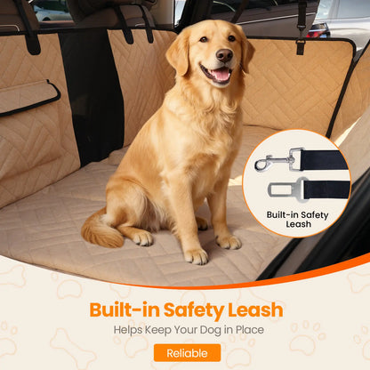 VALUXE Large Dog Car Seat Cover - Waterproof Full-Cover Back Seat Protector, Foldable Design, Beige/Black