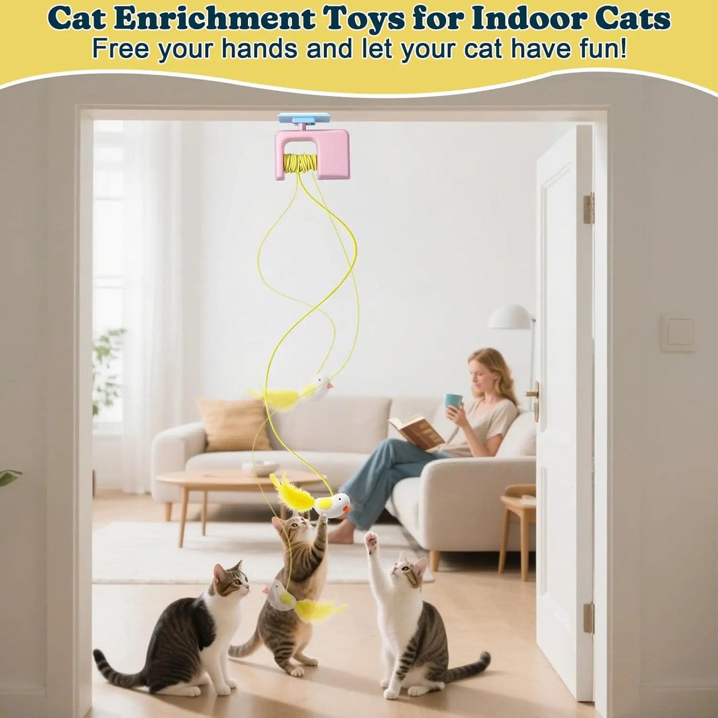 Nocciola Indoor Cat Interactive Toy, Automatic Retractable Flying Bird with Hanging Feather, Enrichment Play for Kittens & Adult Cats