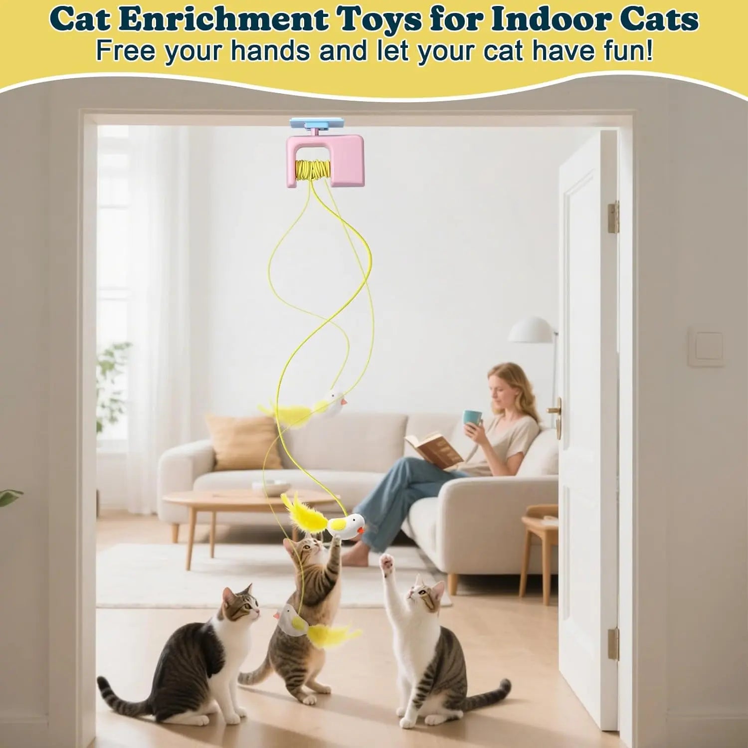 Nocciola Indoor Cat Interactive Toy, Automatic Retractable Flying Bird with Hanging Feather, Enrichment Play for Kittens & Adult Cats