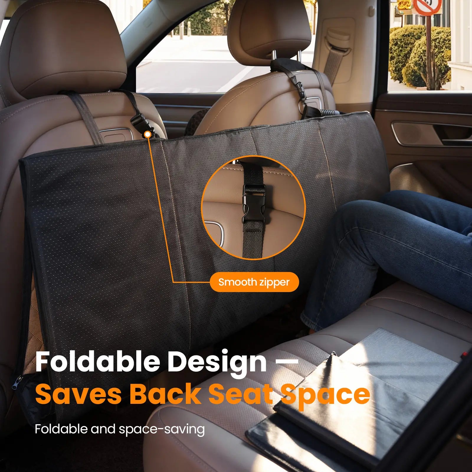 VALUXE Large Dog Car Seat Cover - Waterproof Full-Cover Back Seat Protector, Foldable Design, Beige/Black
