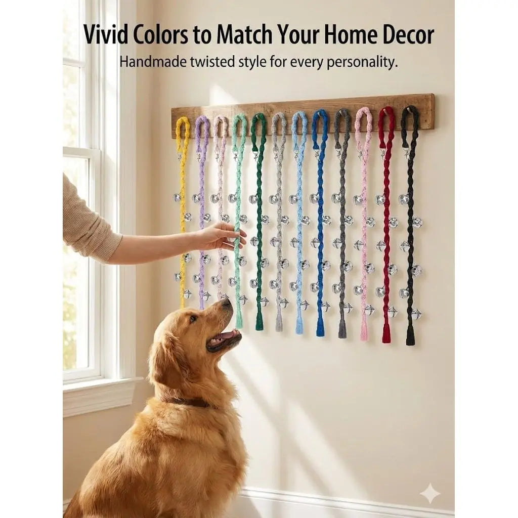 Handmade Look Adjustable Dog Door Bell for Potty Training, Potty Cue Tool with Premium Twisted Style Yarn, Beige