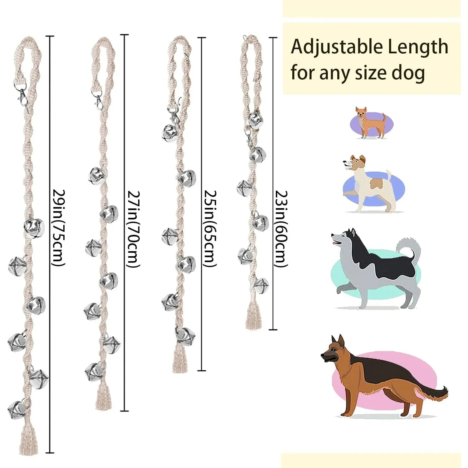 Handmade Look Adjustable Dog Door Bell for Potty Training, Potty Cue Tool with Premium Twisted Style Yarn, Beige