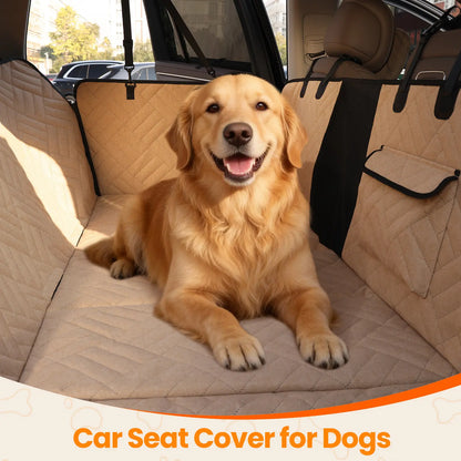 VALUXE Large Dog Car Seat Cover - Waterproof Full-Cover Back Seat Protector, Foldable Design, Beige/Black