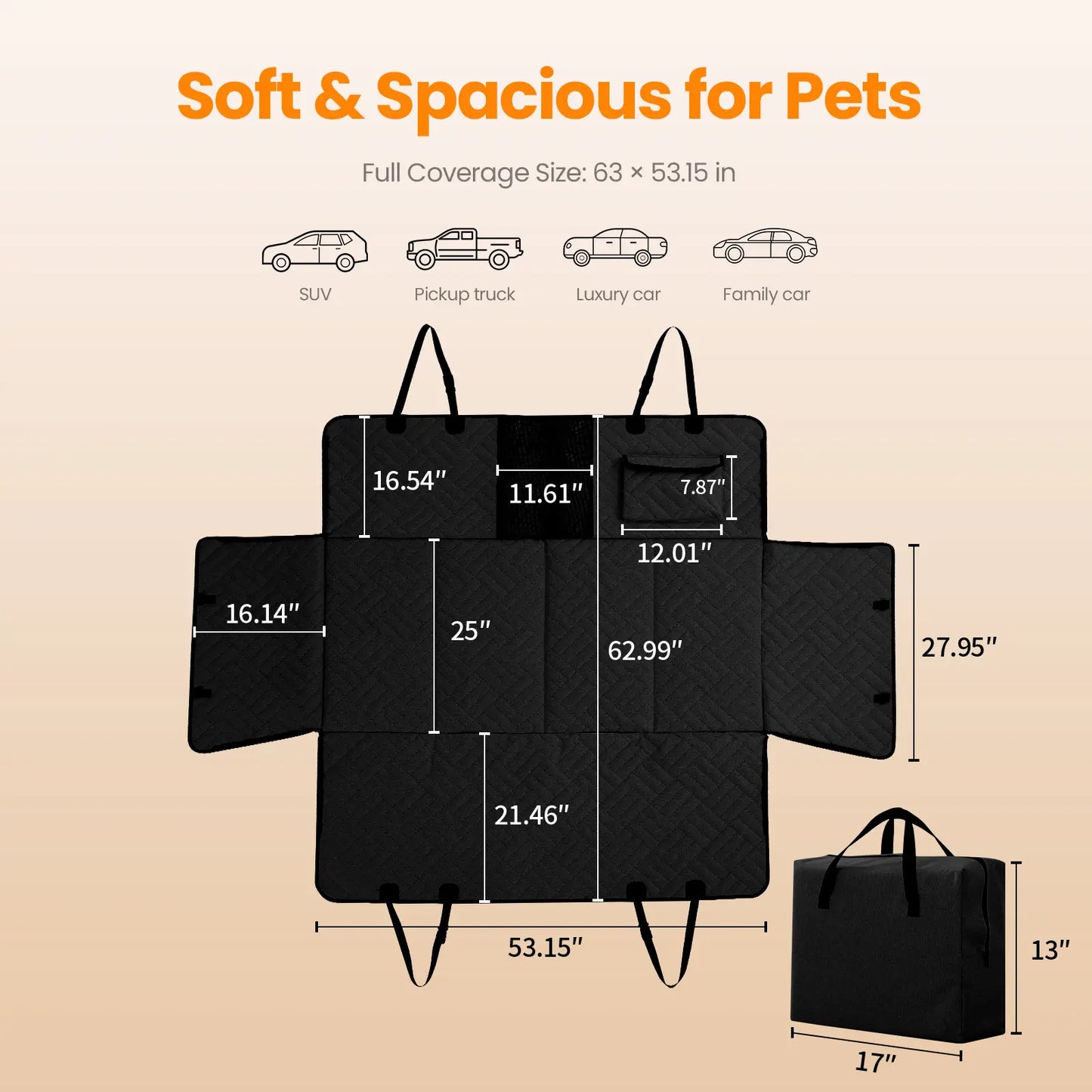 VALUXE Large Dog Car Seat Cover - Waterproof Full-Cover Back Seat Protector, Foldable Design, Beige/Black