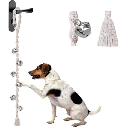 Handmade Look Adjustable Dog Door Bell for Potty Training, Potty Cue Tool with Premium Twisted Style Yarn, Beige
