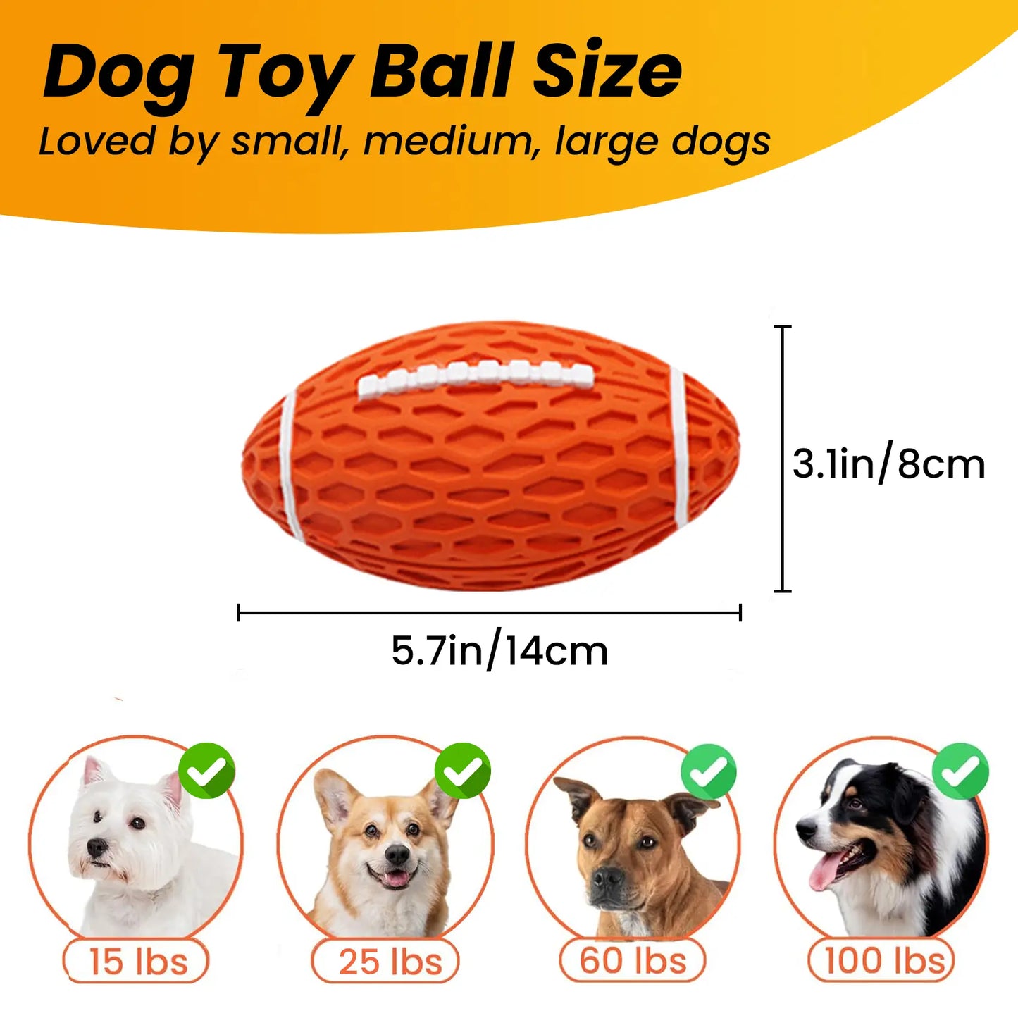 Durable Rubber Dog Football Toy for Aggressive Chewers - Interactive Floating Fetch Ball for Medium to Large Dogs