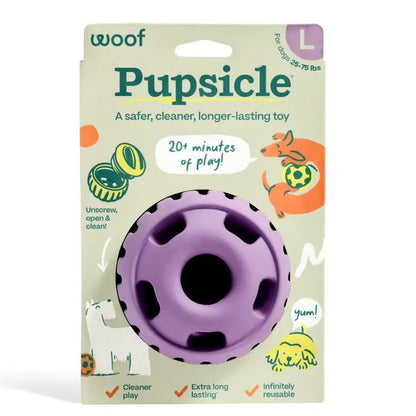 WOOF Pupsicle Interactive Dog Treat Toy, Low-Mess, Refillable, Easy Clean Treat Dispensing Toy to Keep Dogs Busy & Distracted