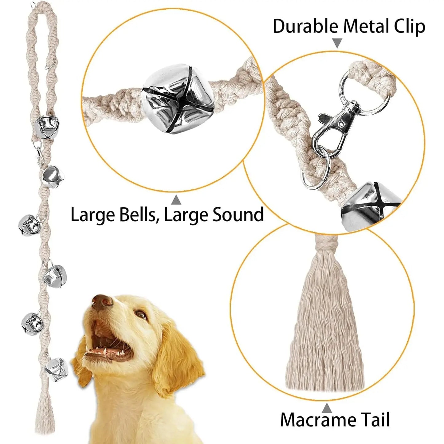 Handmade Look Adjustable Dog Door Bell for Potty Training, Potty Cue Tool with Premium Twisted Style Yarn, Beige