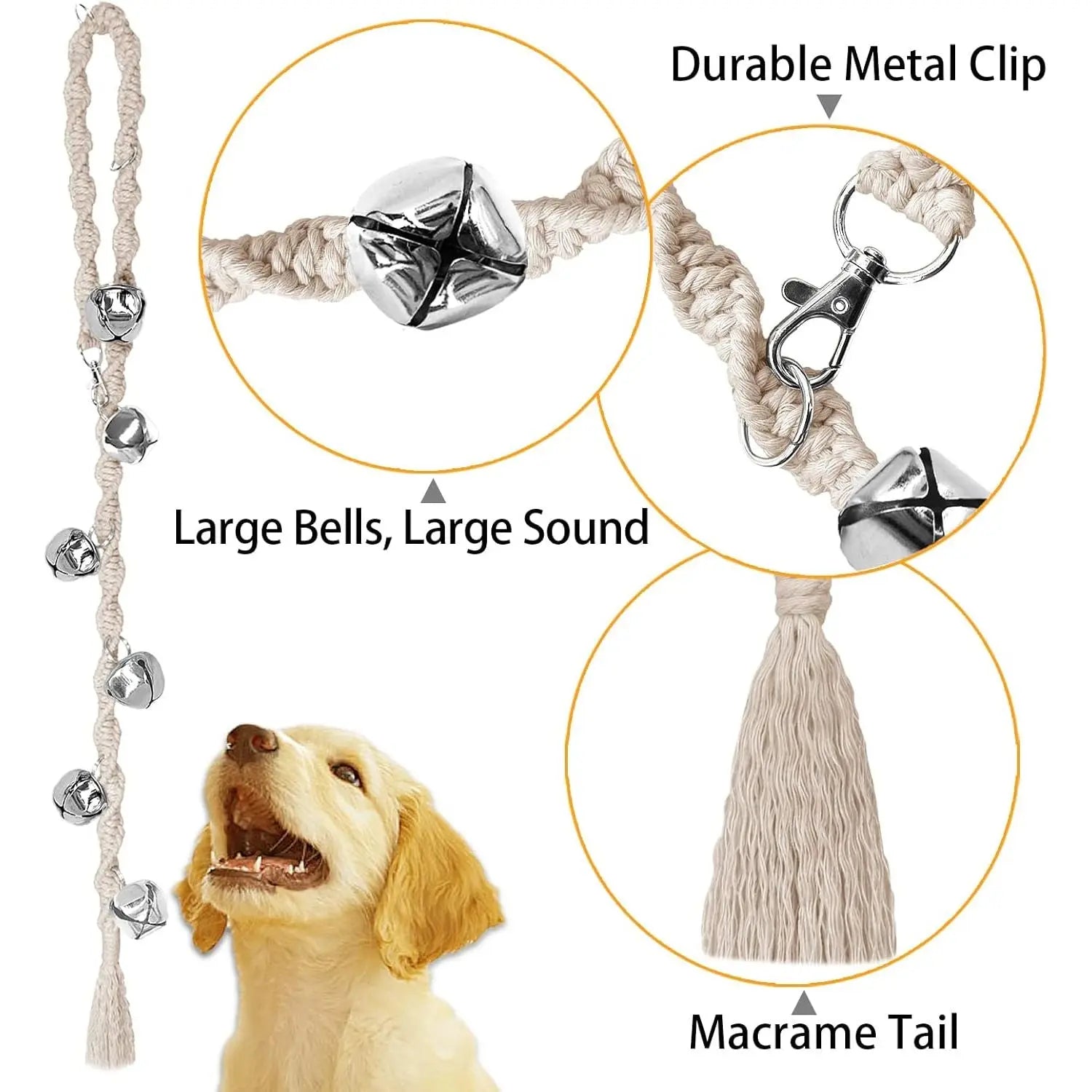 Handmade Look Adjustable Dog Door Bell for Potty Training, Potty Cue Tool with Premium Twisted Style Yarn, Beige