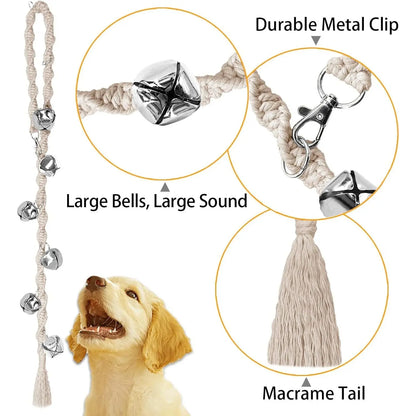 Handmade Look Adjustable Dog Door Bell for Potty Training, Potty Cue Tool with Premium Twisted Style Yarn, Beige